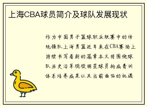 上海CBA球员简介及球队发展现状